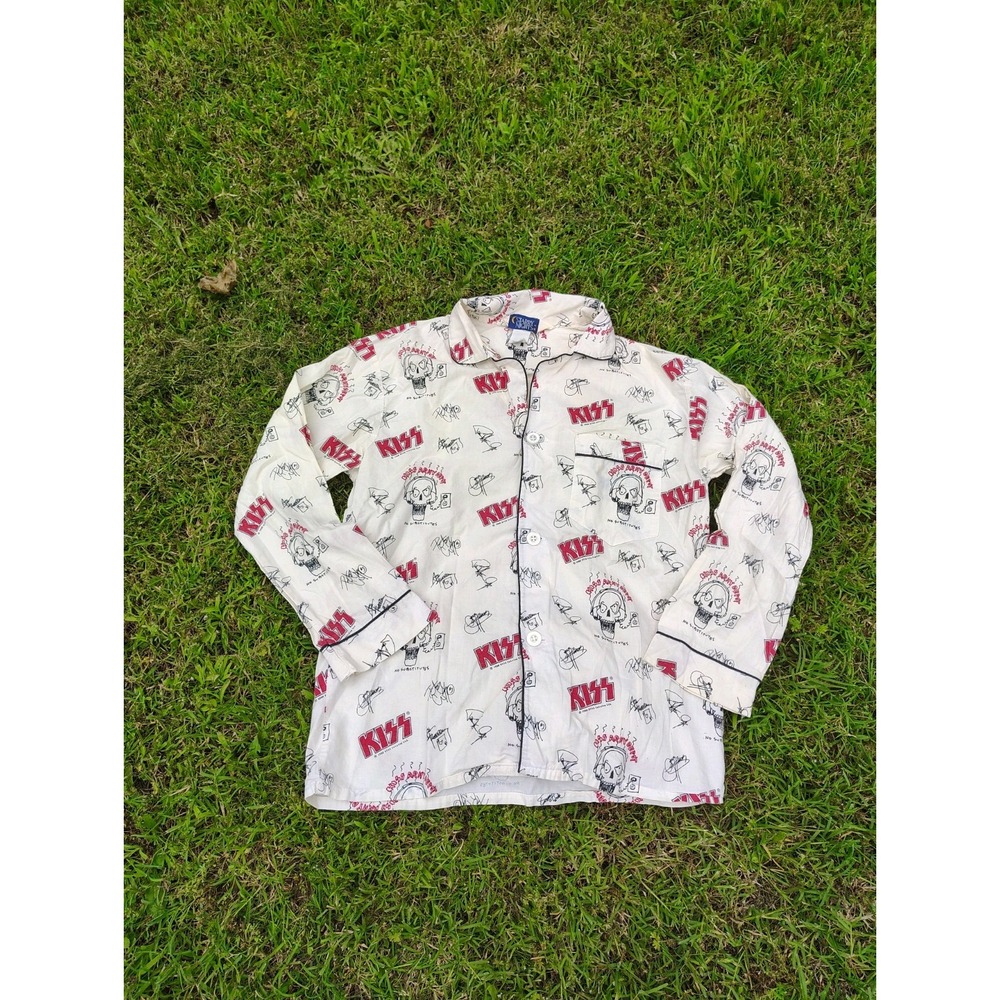 Vintage 90s Kiss Shirt Mens S/M White AOP All Over Print‎ 1998 Kiss
